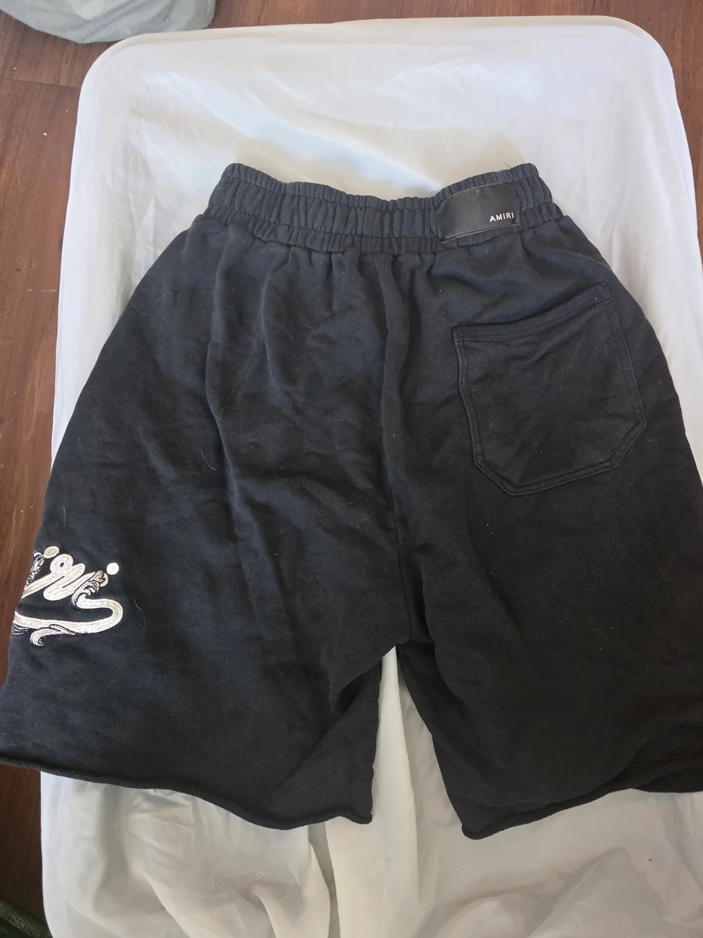AMIRI Black Barocco Embroidered Logo Sweatshorts Size S Raw Hem Lounge